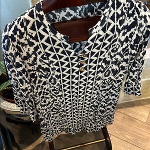 Soft Surroundings Navy and White Abstract Dress